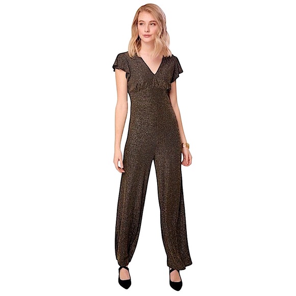 Altar'd State Pants - Altar'd State Black & Gold Sparkle Jumpsuit Flutter Sleeve Design Size M